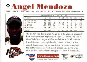 2001 Warning Track New Jersey Jackals #14 Angel Mendoza Back