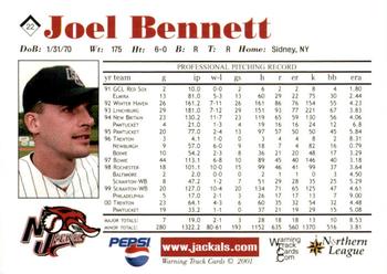 2001 Warning Track New Jersey Jackals #22 Joel Bennett Back