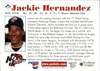 2001 Warning Track New Jersey Jackals #24 Jackie Hernandez Back