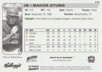 2003 Choice Buffalo Bisons #18 Maicer Izturis Back