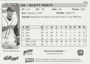 2003 Choice Buffalo Bisons #23 Scott Pratt Back