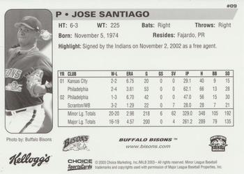 2003 Choice Buffalo Bisons #09 Jose Santiago Back
