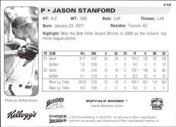 2003 Choice Buffalo Bisons #10 Jason Stanford Back