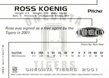 2001 Grandstand Oneonta Tigers #NNO Ross Koenig Back