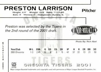 2001 Grandstand Oneonta Tigers #NNO Preston Larrison Back