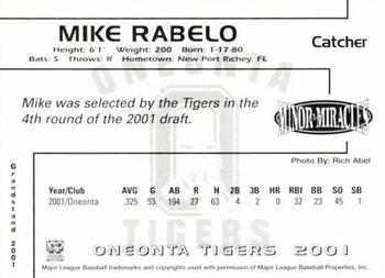 2001 Grandstand Oneonta Tigers #NNO Mike Rabelo Back