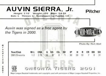 2001 Grandstand Oneonta Tigers #NNO Auvin Sierra Back