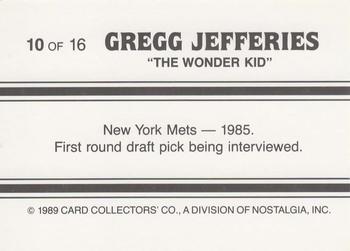 1989 Card Collectors Gregg Jefferies Wonder Kid #10 Gregg Jefferies  Back