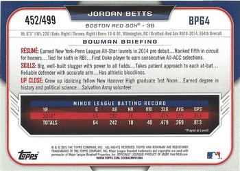 2015 Bowman - Prospects Silver #BP64 Jordan Betts Back