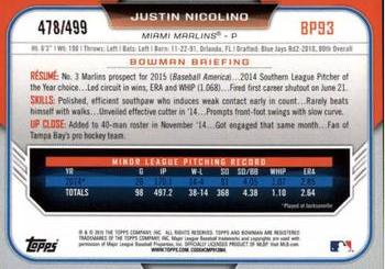 2015 Bowman - Prospects Silver #BP93 Justin Nicolino Back