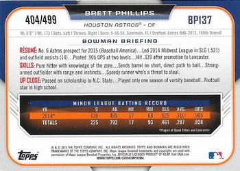2015 Bowman - Prospects Silver #BP137 Brett Phillips Back