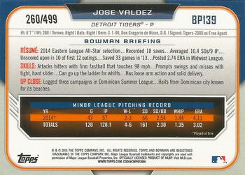 2015 Bowman - Prospects Silver #BP139 Jose Valdez Back