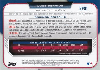 2015 Bowman - Prospects Silver Ice #BP91 Jose Berrios Back