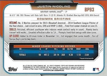 2015 Bowman - Prospects Silver Ice #BP93 Justin Nicolino Back