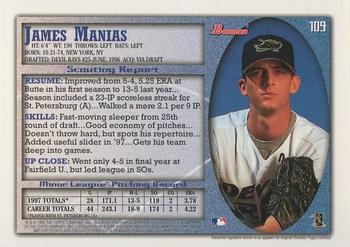 1998 Bowman #109 James Manias Back