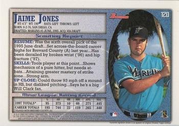 1998 Bowman #120 Jaime Jones Back