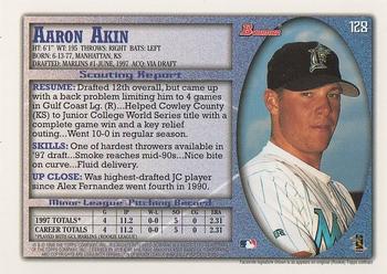 1998 Bowman #128 Aaron Akin Back