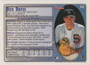 1998 Bowman #142 Ben Davis Back
