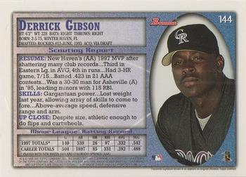 1998 Bowman #144 Derrick Gibson Back