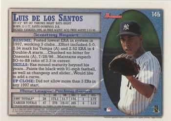 1998 Bowman #146 Luis De Los Santos Back
