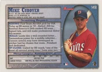 1998 Bowman #148 Mike Cuddyer Back
