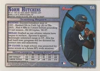 1998 Bowman #156 Norm Hutchins Back