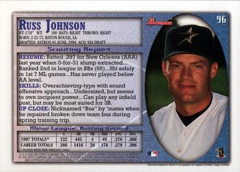 1998 Bowman #96 Russ Johnson Back