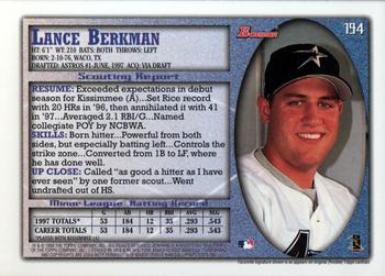 1998 Bowman #194 Lance Berkman Back