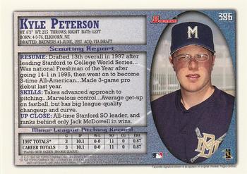 1998 Bowman #386 Kyle Peterson Back