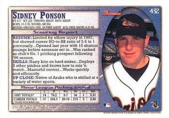 1998 Bowman #432 Sidney Ponson Back