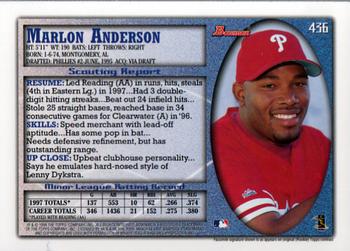 1998 Bowman #436 Marlon Anderson Back