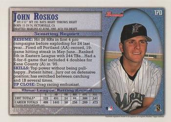 1998 Bowman #170 John Roskos Back