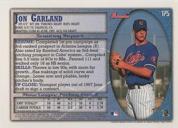 1998 Bowman #175 Jon Garland Back