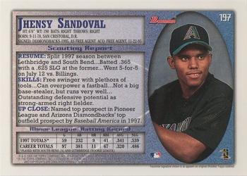 1998 Bowman #197 Jhensy Sandoval Back