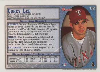 1998 Bowman #198 Corey Lee Back