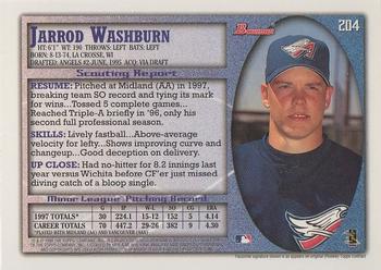 1998 Bowman #204 Jarrod Washburn Back