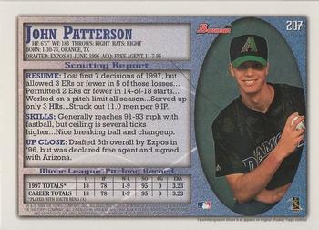 1998 Bowman #207 John Patterson Back