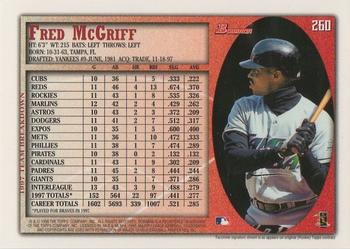1998 Bowman #260 Fred McGriff Back