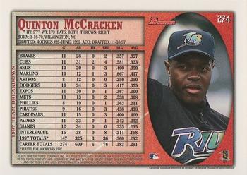 1998 Bowman #274 Quinton McCracken Back
