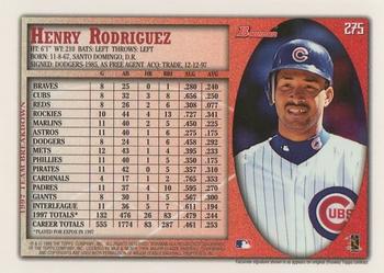 1998 Bowman #275 Henry Rodriguez Back
