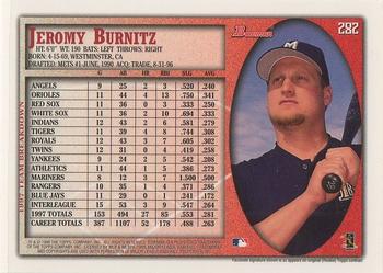 1998 Bowman #282 Jeromy Burnitz Back
