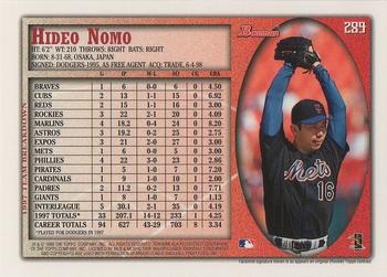 1998 Bowman #289 Hideo Nomo Back