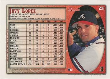 1998 Bowman #291 Javy Lopez Back