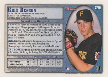 1998 Bowman #296 Kris Benson Back