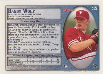 1998 Bowman #308 Randy Wolf Back