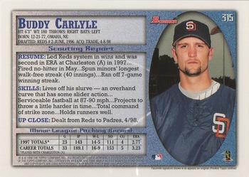 1998 Bowman #315 Buddy Carlyle Back