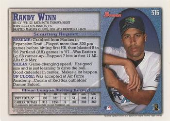 1998 Bowman #316 Randy Winn Back