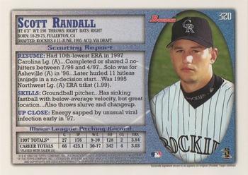 1998 Bowman #320 Scott Randall Back