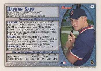 1998 Bowman #321 Damian Sapp Back