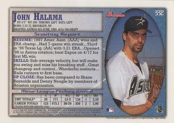 1998 Bowman #332 John Halama Back